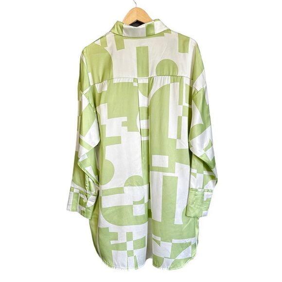 Peppermayo Faye Mini Shirt Dress Sage Retro Geometric Abstract - Picture 9 of 16
